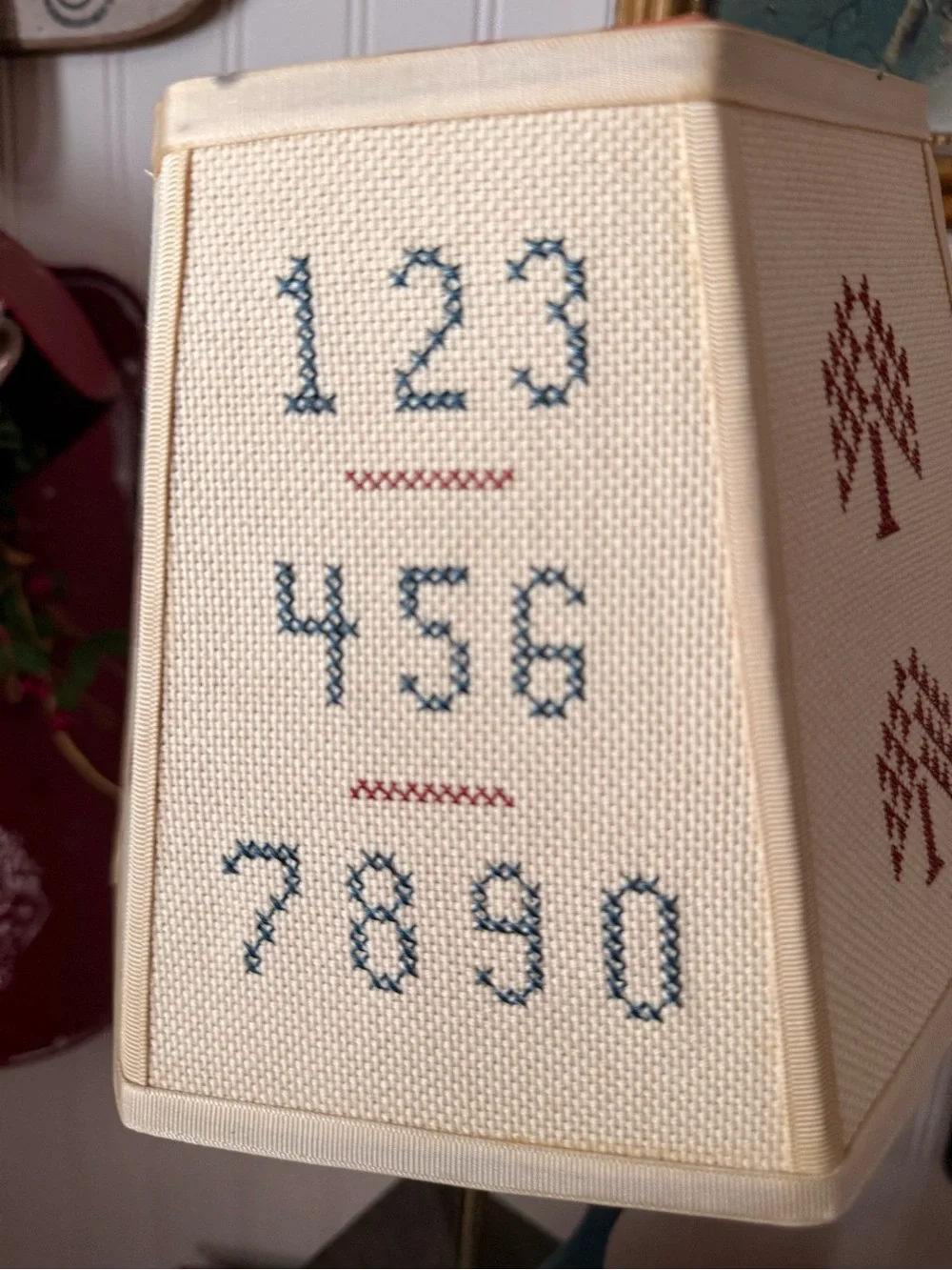Amazing Vintage Folk Art Primitive Cross Stitch Sampler Lampshade 6-3/4